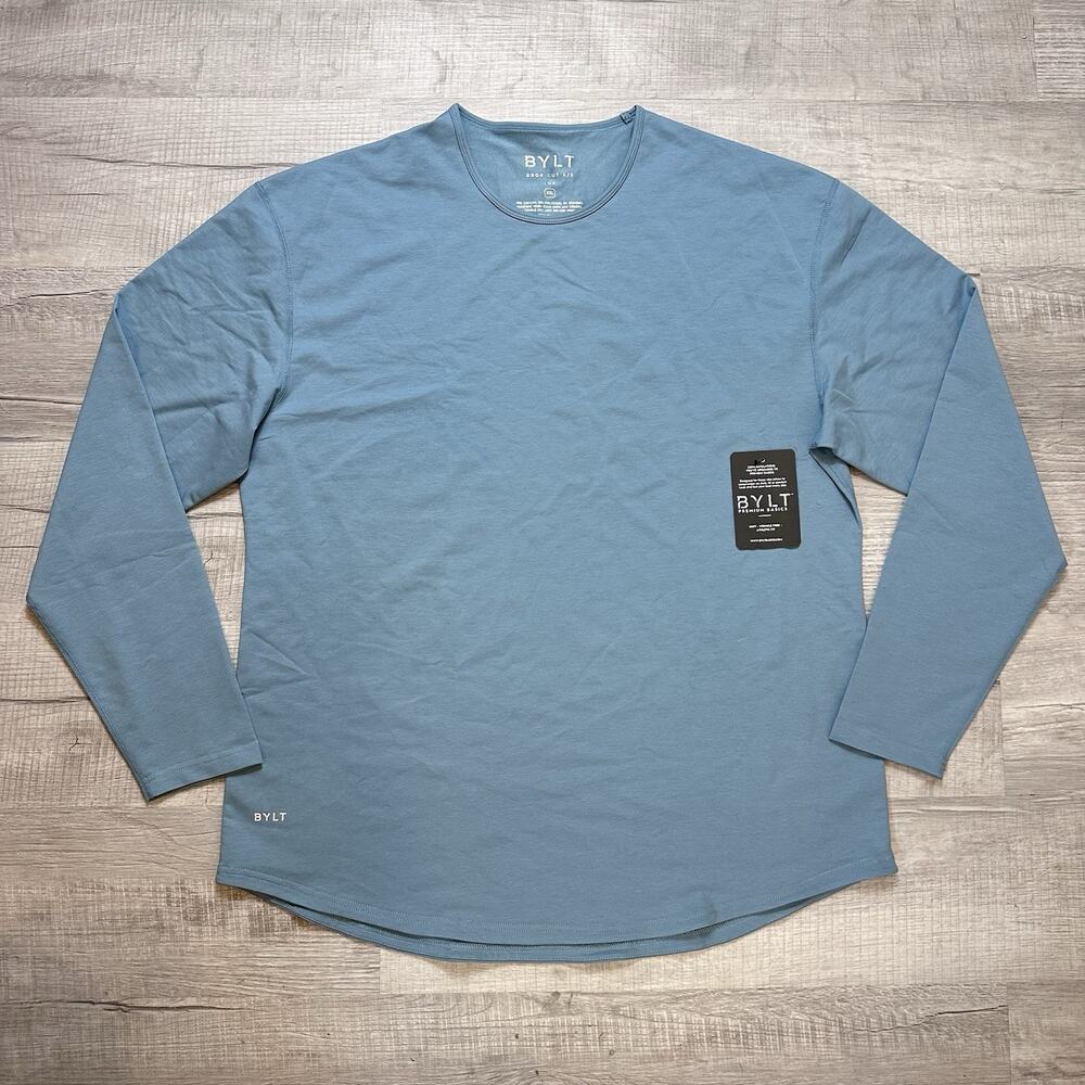 BYLT Drop Cut Lux Performance Long Sleeve Shirt Mens Sz XXL Teal Curved Hem NEW